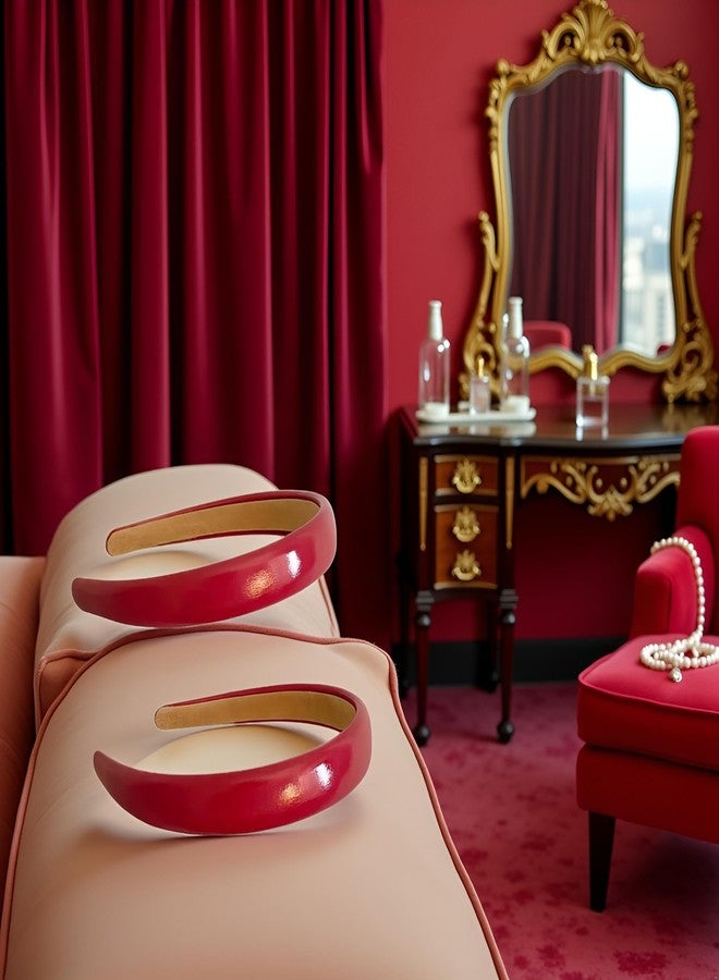 طقم ربطات شعر من الجلد الأحمر من وينتوين آب، قطعتان، بتصميم كلاسيكي لامع، عريض، إسفنجي، مانع للانزلاق، إكسسوارات شعر نسائية - Image 2